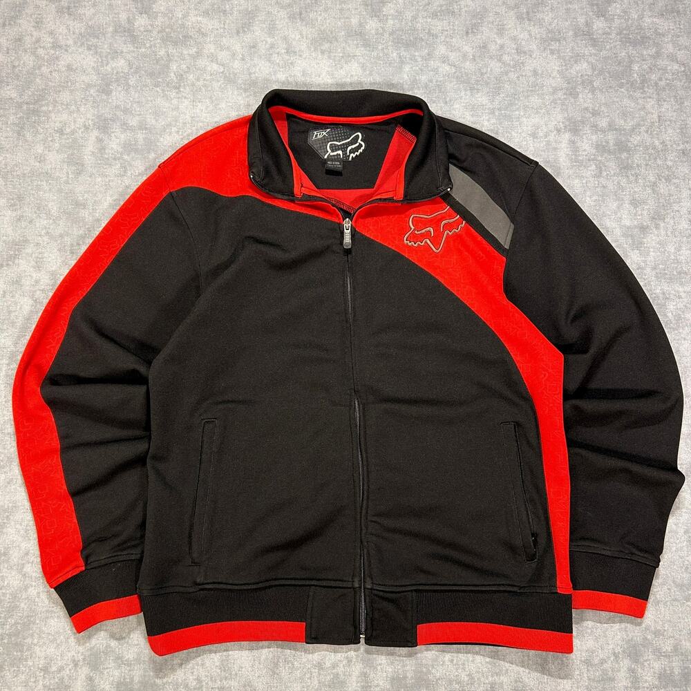 Vintage Y2K Fox Racing Track Jacket Black Red Gray Colorblock Moto MX Mens L